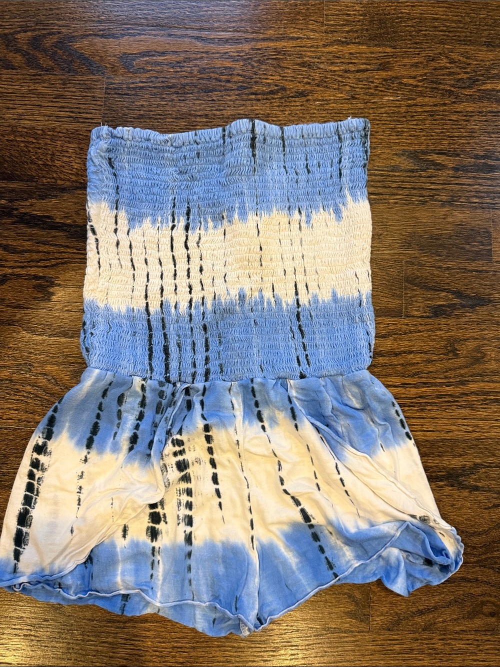 Flowers by Zoe Blue and White Tie-Dye Smocked Romper